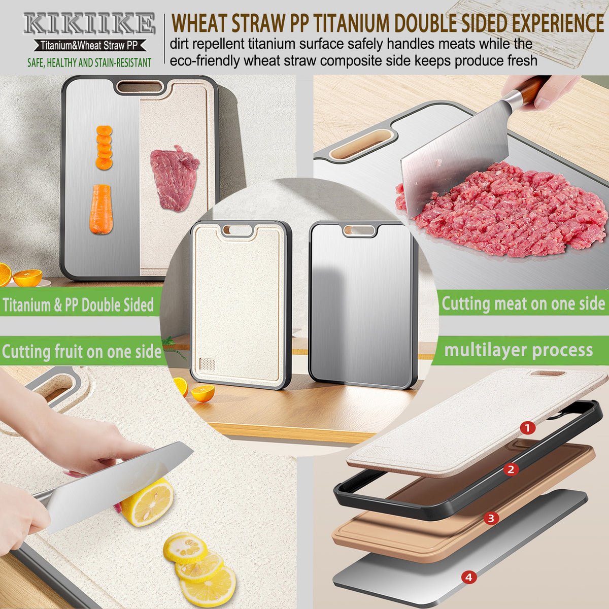 Titanium Cutting Board Double Sided Pure Titanium Cutting Boards for Kitchen